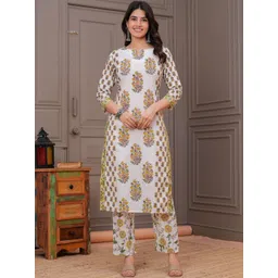 SARAI CREATIONS Women Floral Printed Regular Pure Cotton Kurta with Trousers-picture-23