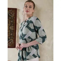 Saraj Geometric Print Mandarin Collar Top-picture-21