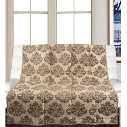 saral home Beige Cotton Printed 82X55 Inch Reversible Throw image 1