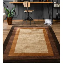 saral home Beige Geometric Cotton 6 ft x 9 ft Machine Made Carpet image 1
