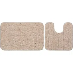 saral home easy living Saral Home Beige Cotton Anti Skid Bathmat Set with Contour | Washable, Non-Slip & Quick-Drying Mats for Home/Kitchen/Office | Soft & Super Absorbent Mats for Shower (Mat-50x80 & Contour-50x50 Cms)-picture-14