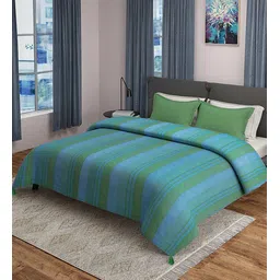 saral home Green Geometric 500 TC Poly Cotton Double Bed Cover with 2 Pillow Covers image 1