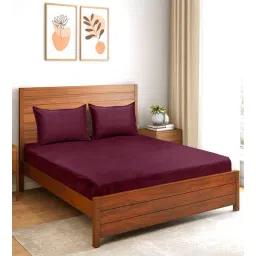 Maroon Solid 300 TC Cotton King Bedsheet with 2 Pillow Covers-image-10