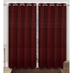 Maroon Solid Chenille 9 Ft Light Filering Eyelet Door Curtains (Set of 2)-image-9