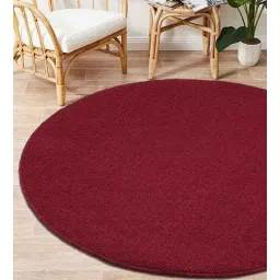 Maroon Solid Polypropylene 3 ft x 3 ft Hand Tufted Round Carpet-image-14
