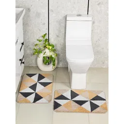 Saral Home 2-Pcs Beige & Black Printed Antiskid Bath Rugs-picture-24