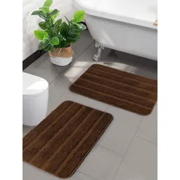 Saral Home 2-Pcs Brown Striped Rectangular Bath Rugs-picture-24
