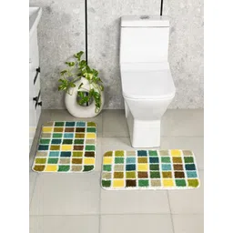 Saral Home 2-Pcs Green & Yellow 3000 GSM Mosaic Textured Anti- Skid Bath Rugs-picture-10