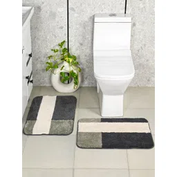 Saral Home 2-Pcs Grey & White Printed  Antiskid Bath Rugs-picture-36