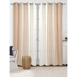Saral Home 2 Pieces Beige & White Striped Cotton Door Curtain-picture-23