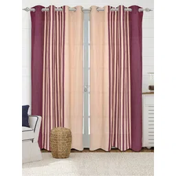 Saral Home 2 Pieces Maroon & Cream-Coloured Striped Cotton Door Curtain-picture-21