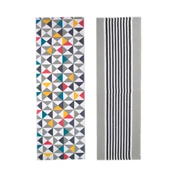 Saral Home 2Pcs Grey & White Geometric & Striped Cotton Floor Runners-picture-28