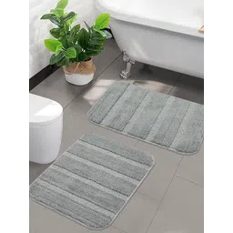 Saral Home 2Pcs Grey Striped 1300 GSM Microfibre Anti-Skid Bath Rugs-picture-23