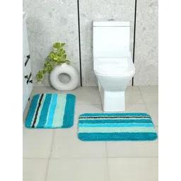 Saral Home 2Pcs Turquoise Blue & Green Striped Microfibre 2200 GSM Anti-Skid Bath Rugs-picture-26