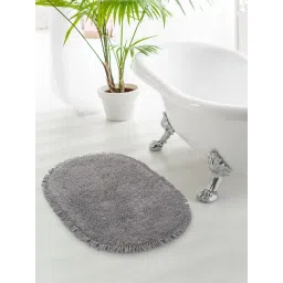 Saral Home Abstract Grey Cotton Shaggy Anti-Skid Bath Mat-picture-41