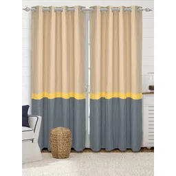 Saral Home Awning Grey & Beige 2 Pieces Colourblocked Cotton Door Curtains-picture-51