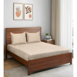 saral home Beige Abstract 200 TC Microfiber Queen Bedsheet with 2 Pillow Covers-picture-10