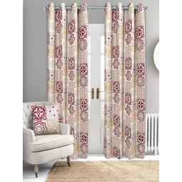 Saral Home Beige & Maroon 2-Pieces Ethnic Motifs Printed Black Out Velvet Door Curtains-picture-37