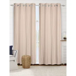 Saral Home Beige & Off White Set of 2 Geometric Black Out Long Door Curtain-picture-31