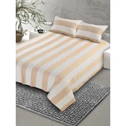 Saral Home Beige & White Striped 160 TC King Bedsheet with 2 Pillow Covers-picture-38