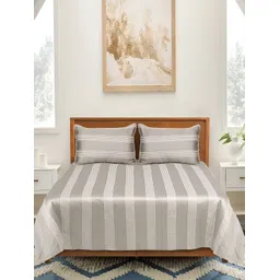 Saral Home Beige & White Striped 300TC Pure Cotton King Bedsheet with 2 Pillow Covers-picture-35