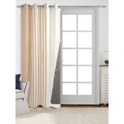 Saral Home Beige & White Striped Cotton Black Out Door Curtain-picture-23