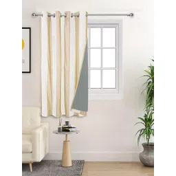 Saral Home Beige & White Striped Cotton Black Out Non-Fading Window Curtain-picture-25