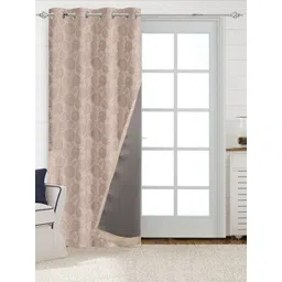 Saral Home Beige Floral Printed Black Out Cotton Long Door Curtain-picture-31
