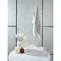 Saral Home Beige Printed Cotton 400 GSM 4Pcs Quick Dry Soft Hand Towel Set- 27.5" x 17.7"-picture-21