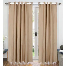 saral home Beige Solid Cotton 7 Ft Semisheer Eyelet Door Curtains (Set of 2)-picture-31