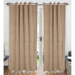 saral home Beige Solid Polyester Blend 7 Ft Light Filering Eyelet Door Curtains (Set of 2)-picture-10