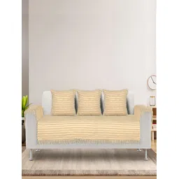 Saral Home Beige Striped 6 Pieces Velvet Sofa Cover With Arms-picture-33