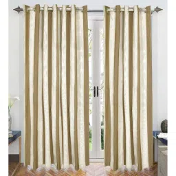 saral home Beige Striped Cotton 7 Ft Semisheer Eyelet Door Curtains (Set of 2)-picture-37
