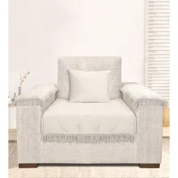 saral home Beige Zig-Zag Velvet 1 Seater Sofa Cover (Pack of 4)-picture-11