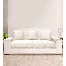 saral home Beige Zig-Zag Velvet 3 Seater Sofa Cover (Pack of 6)-picture-39