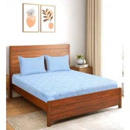 saral home Blue Abstract 200 TC Microfiber Queen Bedsheet with 2 Pillow Covers-picture-18