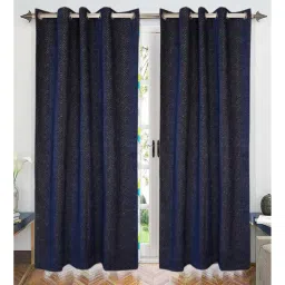 saral home Blue Abstract Polyester Blend 7 Ft Light Filering Eyelet Door Curtains (Set of 2)-picture-25