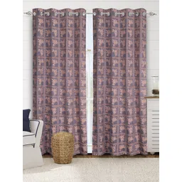 Saral Home Blue & Beige Set of 2 Floral Black Out Door Curtain-picture-37