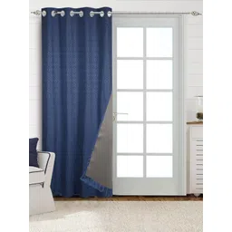 Saral Home Blue & Grey Geometric Printed Cotton Black Out Non-Fading Door Curtain-picture-40