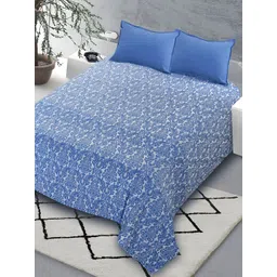 Saral Home Blue & Off White Ethnic Motifs Cotton 210 TC King Bedsheet with 2 Pillow Covers-picture-17