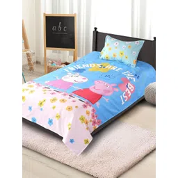 Saral Home Blue & Pink Cartoon Characters 180 TC Single Bedsheet with 1 Pillow Covers-picture-21