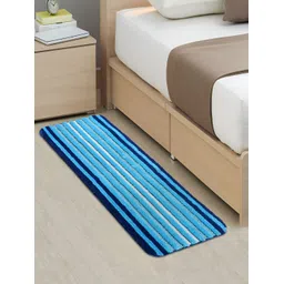 Saral Home Blue & White Striped Rectangle Microfiber Rectangle Floor Runner-picture-33