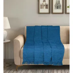 saral home Blue Cotton and Polyester Striped 55 x 49 Inches Throw-picture-21