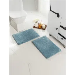 Saral Home Blue Polyester Non Slip Fluffy Bathmat - Set of 2(35x50 cm)-image-22