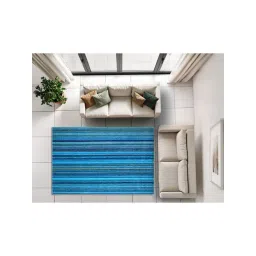 Saral Home Blue Polyester Stripes Antiskid Backing Modern Design Floor Carpet-picture-40