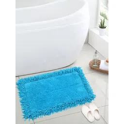 Saral Home Blue Solid Cotton Shaggy Bath Mat-picture-33