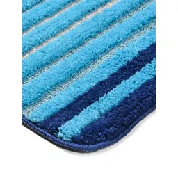 Saral Home Blue Striped 650 GSM Anti-Skid Bath Rug image 3