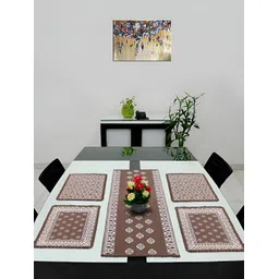Saral Home Brown 5 Pieces  Ethnic Motifs Printed Cotton Table Linen Set-picture-12