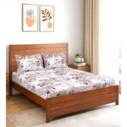 saral home Brown Floral 200 TC Microfiber King Bedsheet with 2 Pillow Covers-picture-39