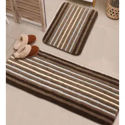 saral home Brown Geometric Microfiber 2Pcs Inches AntiSkid Bath Mats-picture-39